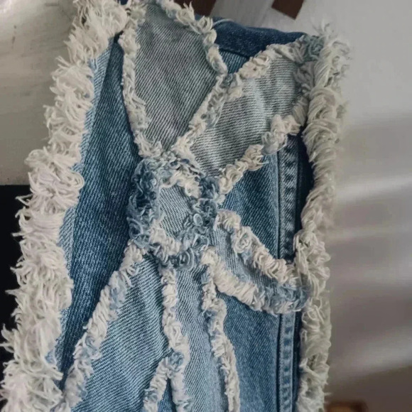 Women's Vintage Fringe Denim Carhaart Patchwork Vest With Metal Deco - Picture 6 of 11